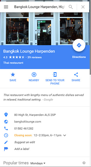 Bangkok Lounge Thai Restaurant Virtual Tour Search Box