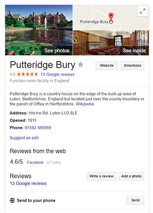 Putteridge Bury 360 Virtual Tour Search Box