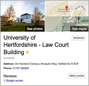 University of Hertfordshire Google Virtual Tour Maps