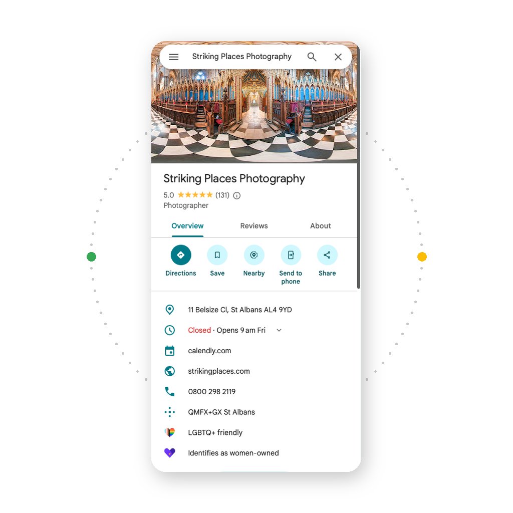 Striking Places Photography’s Google Business Profile with 5.0 stars from 131 reviews