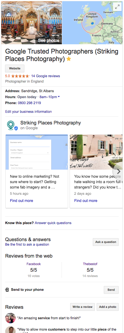 google my business knowledge box on google search